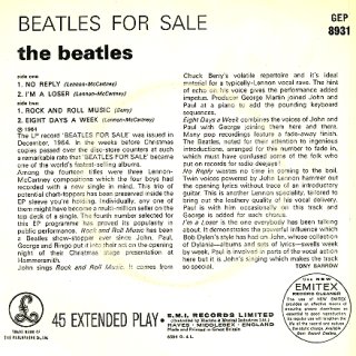 Beatles For Sale - Rear Cover