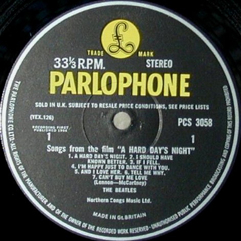 A Hard Day's Night - A-Side Label