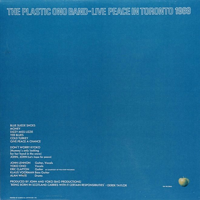 Live Peace In Toronto - Rear Cover