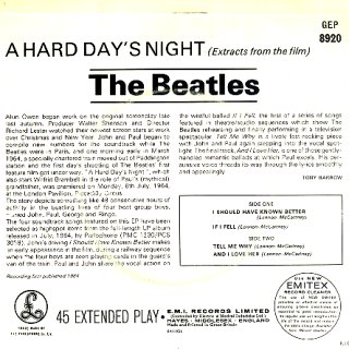 A Hard Day's Night - Rear Cover