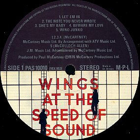Wings At The Speed Of Sound - Vinyl Label