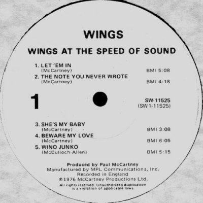 Wings At The Speed Of Sound - U.S. Promo Label