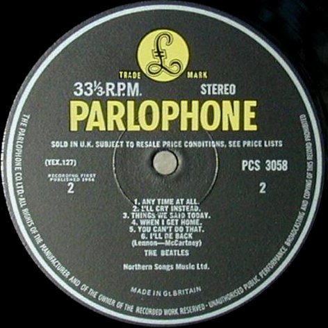A Hard Day's Night - B-Side Label