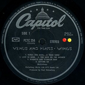 Venus And Mars - Vinyl Label
