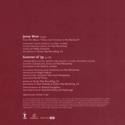 Jenny Wren - Rear Cover