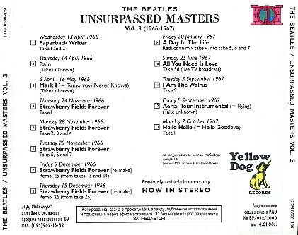 Unsurpassed Masters Vol. 3 - CD Rear Cover